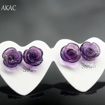 

AKAC natural amethyst rose frower shape simple design women stud earring