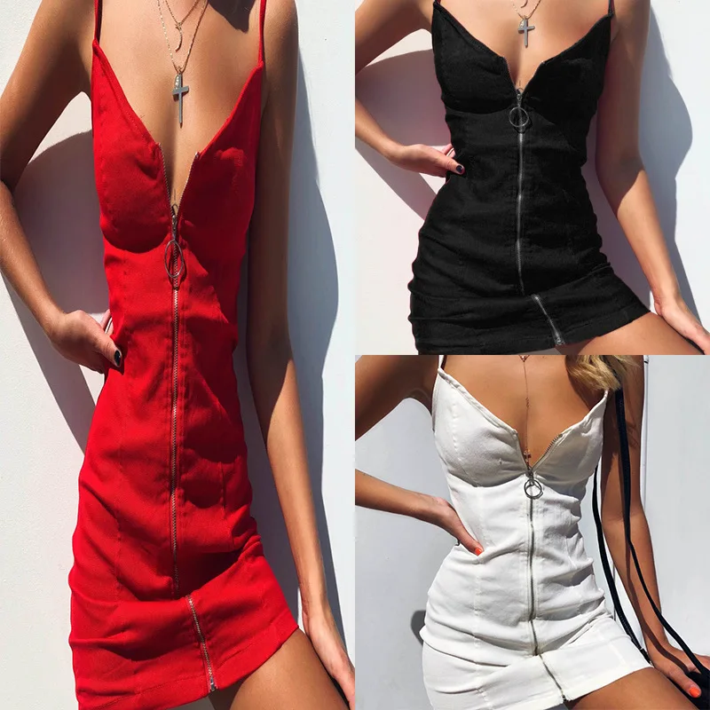 

Europe And America Ring Zipper Sheath Sexy Strapped Dress 2019 Summer New Style WOMEN'S Dress