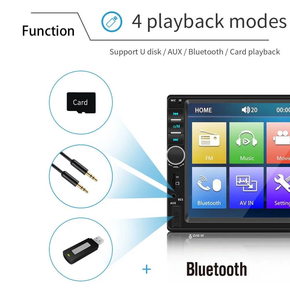 7018B 7 дюймов двойной слиток HD автомобиль MP5 плеер Bluetooth Hands-free Реверсивный фильм телевидение одна машина с 4Led камерой