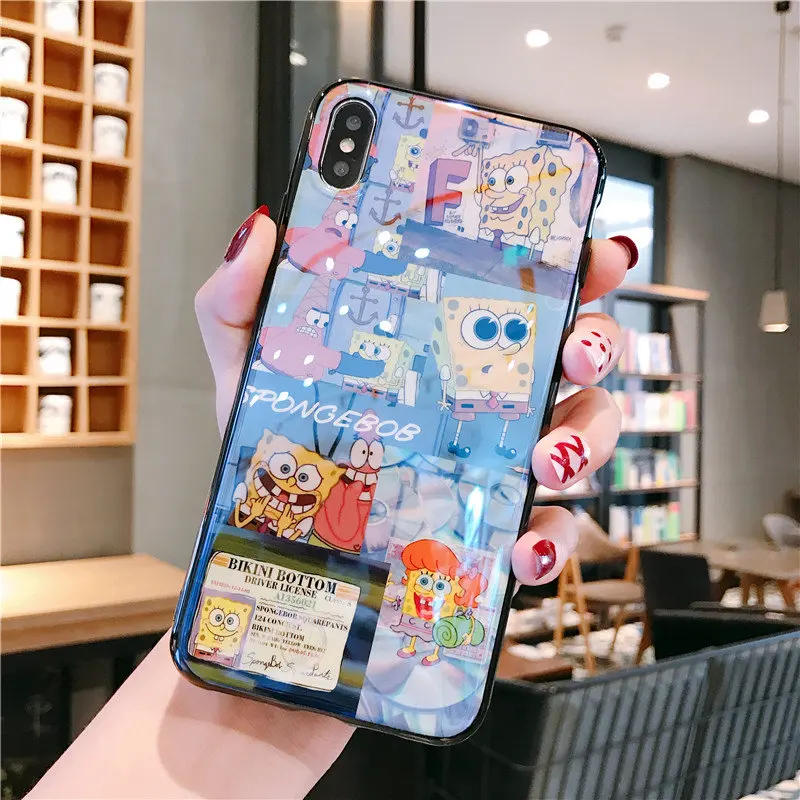 

Abmos Spongebob Blu-ray phone case is suitable for Iphone 6 6S 7 8 plus X XR XS 11 pro max Shatter-resistant soft shell Cartoon