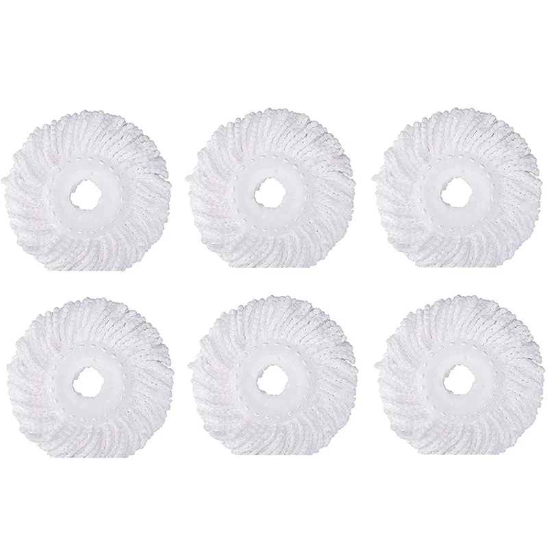 6Pcs 360° Spin Mop Replacement Head, Round Shape Microfiber Standard
