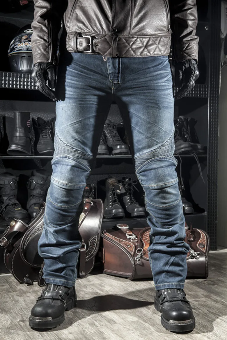 Новые джинсы для езды на мотоцикле брюки для мужчин, мотоциклетные штаны, мотоциклетные штаны, штаны для мотокросса с защитные наколенники - Цвет: blue