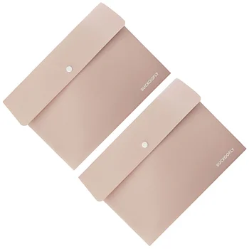 

2pcs Press Button File Pockets A4 Transparent Documents Pouch Storage Organizer for Office Home (Pink)