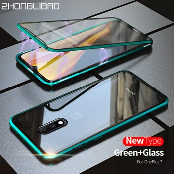 

For One Plus7pro Magnetic Adsorption Metal Case for Oneplus 7 7 Pro Luxury 360 Full Cover Front Back Tempered Glass Double Cover