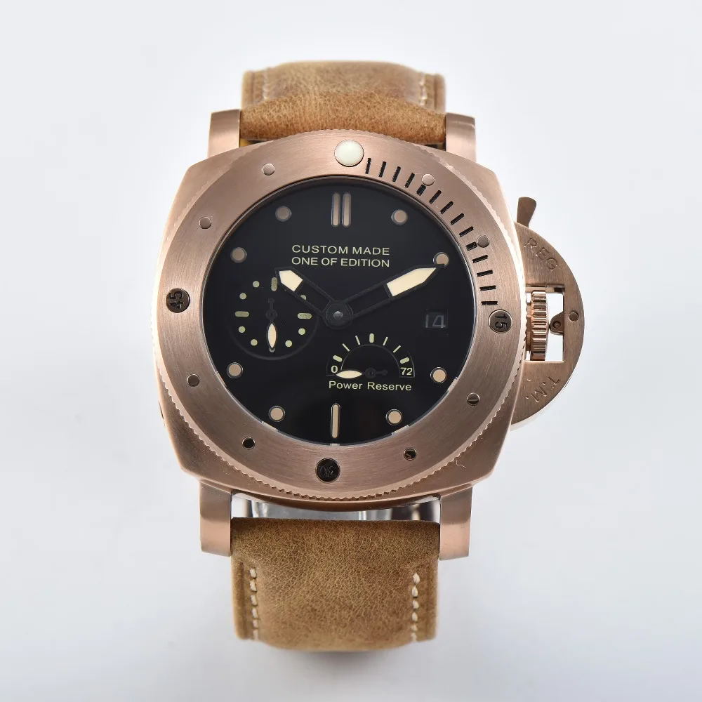 

Limited edition 47mm retro gold pvd automatic watch military power reserve 2530 leather strap strap limited edition 02