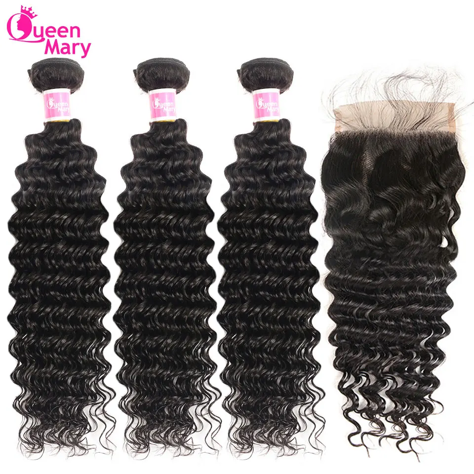 

Deep Wave Bundles With Closure Peruvian Human Hair Bundles With 5x5 Lace Closure 10''-26''Non Remy Hair Extensions Queen Mary