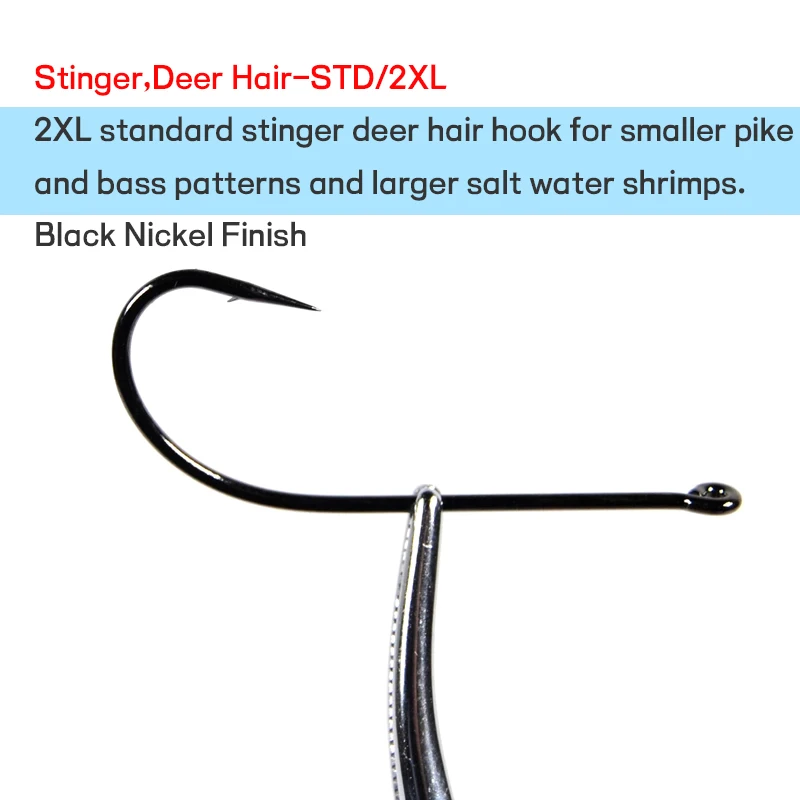 Wifreo 50PCS 2X Long Shank Fly Tying Hook Standard Stinger Deer