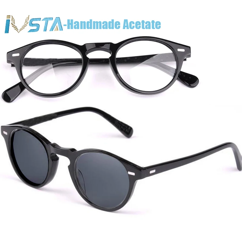 

IVSTA OV 5186 with logo Gregory Peck Acetate Glasses Women Round Polarized Sunglasses Brand Designer with Box Myopia Optical