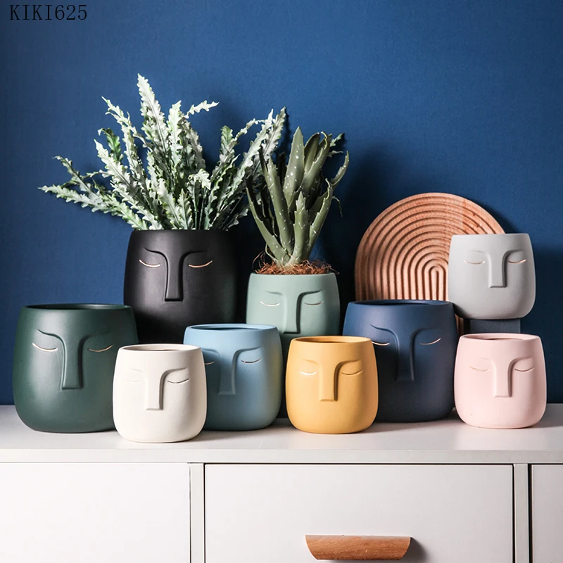 Ceramic Face Head Flower Pot Vase Cactus Plant Potted Desktop Ornaments Abstract Character Hydroponic Home Decor | Дом и сад