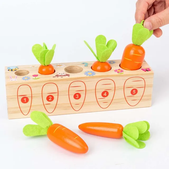 New Cute Wooden  Montessori Carrot Pull Toy Early Educational Building Block Fruit Game For hildhood Education Kids Toys 4