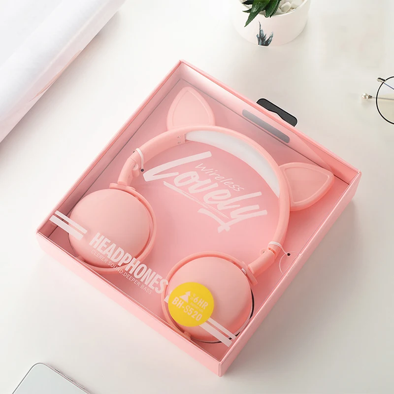 foldable Noise reduction children headset With Mic For Adult Kids Cute Cat Ears Wireless Folding Earphones Bluetooth 5 0 Stereo