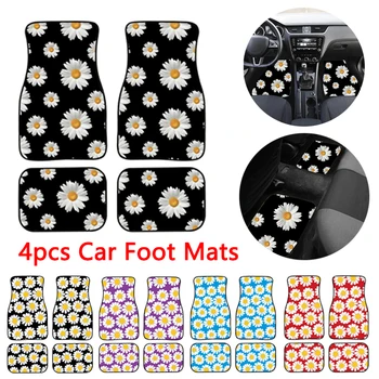 

Car Floor Mats 4 in 1 Daisy Pattern Universal Printing Auto Car Floor Mat Set Auto Interior Styling Waterproof Car Carpet Covers