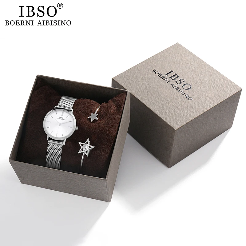 IBSO женские кварцевые часы с кристальным браслетом, роскошный браслет из розового золота, женские часы с круглым циферблатом, ювелирный набор, подарок для женщин - Color: 3630 set 2