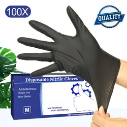 Gants de travail jetables en Nitrile, 10 à 100 pièces, noirs, pour la préparation des aliments, la cuisine, le nettoyage, étanches 