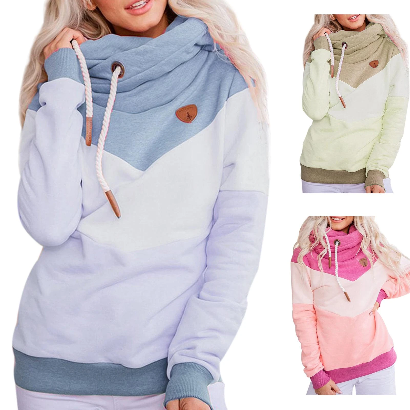 Sudaderas capucha de cuello alto para Mujer, suéter de manga larga, Tops, camisa|Sudaderas con y sudaderas| - AliExpress