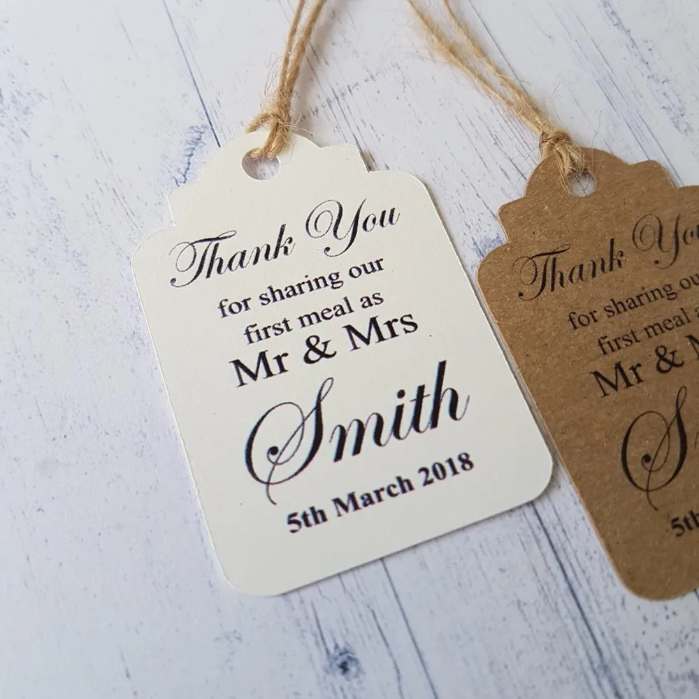 Personalised Wedding Gift Tags Thank You For Sharing Our First Meal Favour Label 