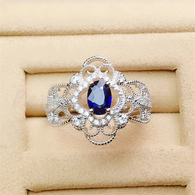 Кольцо с натуральным сапфировым цветком, 0.6CT, драгоценный камень,, Стерлинговое Серебро 925 пробы, ювелирные украшения# R991203
