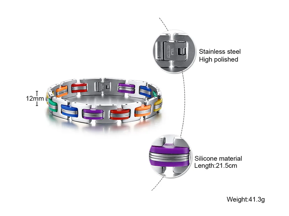 Силиконовые 316L Нержавеющая сталь браслет мужской Радуга Цвет застежка браслет с символикой ЛГБТ геи гордость Браслет для Для мужчин Для женщин