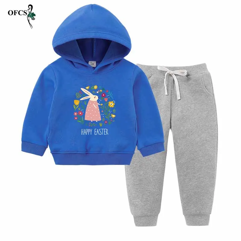Blue add Gray Комплекты одежды для девочек; зимние теплые детские повседневные толстовки из хлопка с длинными рукавами; флисовое пальто+ штаны; спортивные костюмы из 2 предметов; детская спортивная одежда - Цвет: Blue add Gray