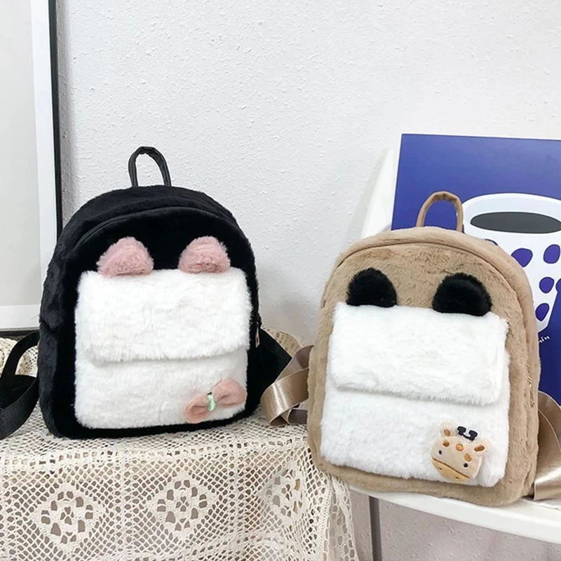 

Cartoon Mini Shoulder Backpack Cute Women Backpacks Female Simple Totes Plush Winter Lady School Bags for Women 2020