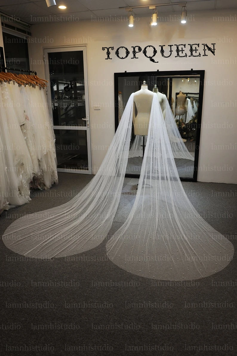 TOPQUEEN G52 2PC Bride Cape Veil Pearls New Orleans Mall Bridal S Max 55% OFF with Wings