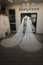 TOPQUEEN G52 2PC Bride Cape Veil with Pearls Bridal Wings Veil Soft Single Tier Bridal Shawl with Cut Edge Cape Bridal Wedding