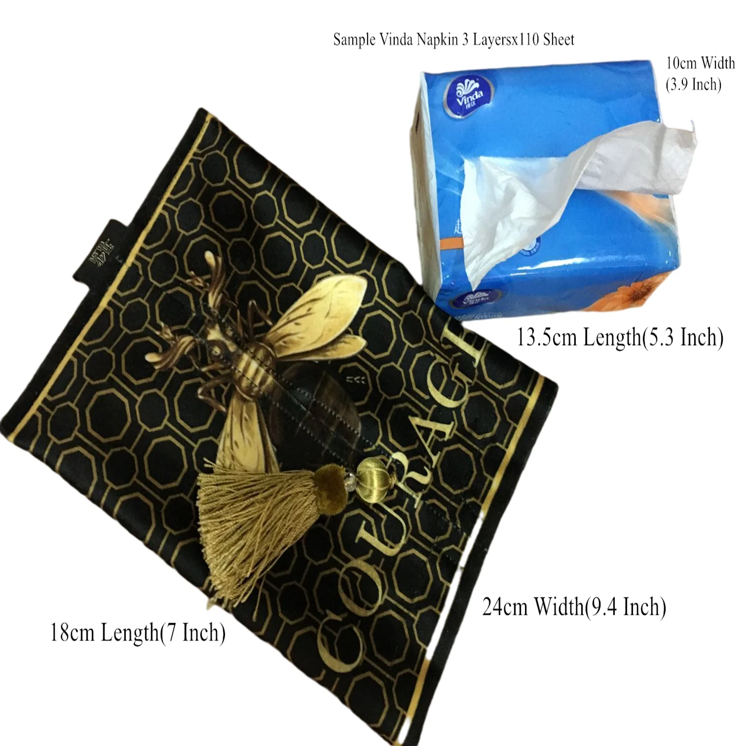Velvet Tissue Box Portable Paper Facial Refill Box Cover Holder Office Home Heavy Tassel Courage Bee