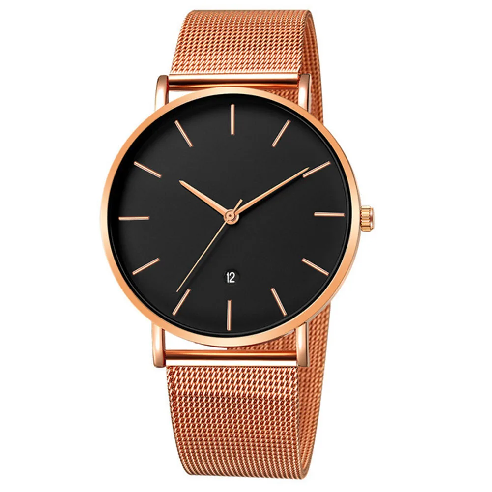 

Men Round Pin Buckled Mesh Belt Casual Quartz With Digital Calendar Wrist Watch Accurate Students Fashion Easy Clean Practical