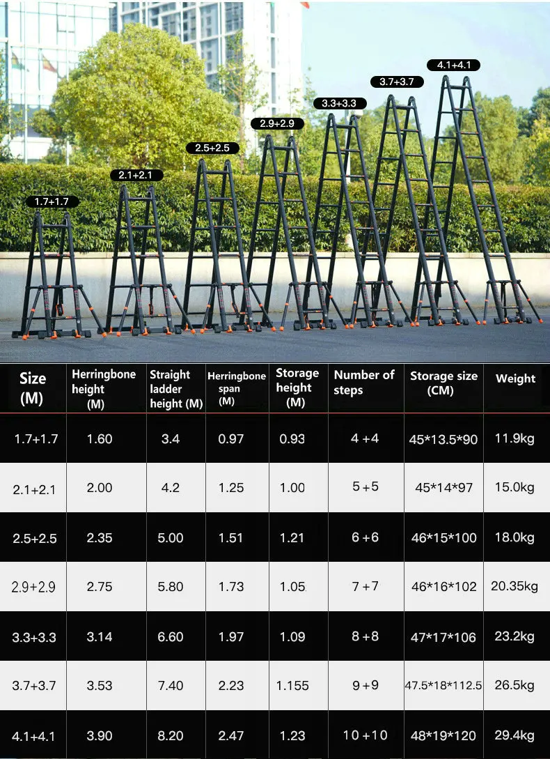 Liga de Alumínio Espinha de Peixe Reta para Fortalecer Multifuncional Dobrável Telescópica I-tipo Escada Anti-inclinação 4.1*4.1m - 21 Escadas de incêndio