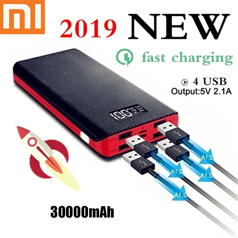 

Xiaomi Power Bank 30000mAh 4 USB Portable Charger QC 3.0 Leather Shell LED LCD Powerbank for Mi Iphone 7 8 Instock Drop Shipping