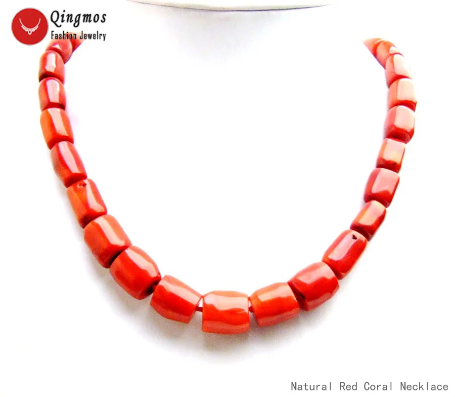 

Qingmos NATURAL Column Knurl Red Coral Necklace for Women with GENUINE 13-14mm Red Coral Necklaces Jewelry Chokers 18" nec5148