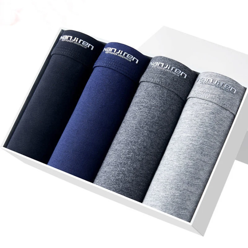 4 шт./лот Мужское нижнее белье хлопковые боксеры шорты Однотонные трусы удобные