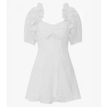 

DEAT 2020 new spring and summer fashion women clothes vacation square collar short puff sleeves lace hollow out mini WF29911L