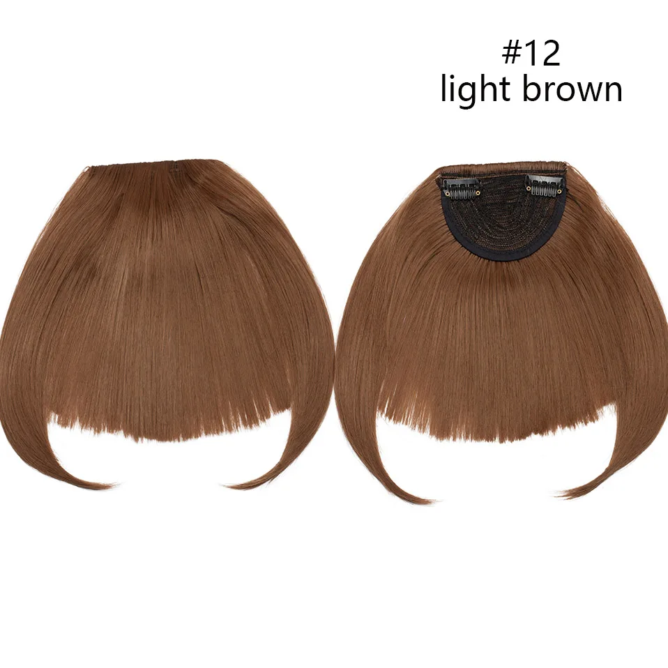 light brown SNOILITE, 1 шт., синтетические волосы на заколках с челкой, бахрома, для наращивания спереди, коричневые, черные, тупые челки, короткая имитация челок, волосы для женщин - Цвет: light brown