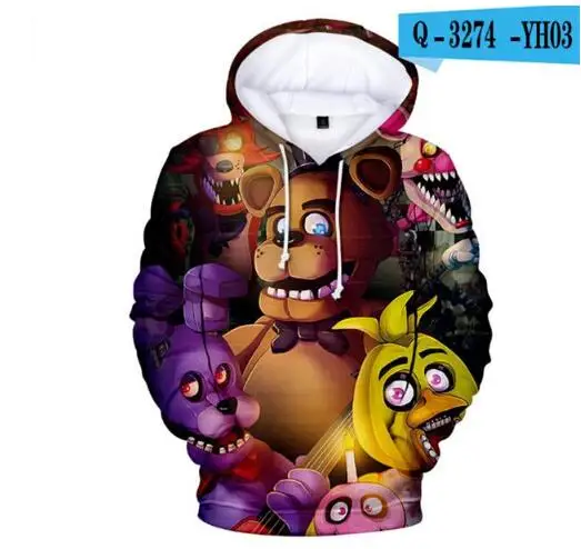 Коричневый Осенний свитер для мальчиков и девочек с 3D-принтом Five Nights At, толстовки с капюшоном FNAF, детский костюм для подростков, спортивные футболки с длинными рукавами, От 3 до 20 лет - Цвет: Коричневый
