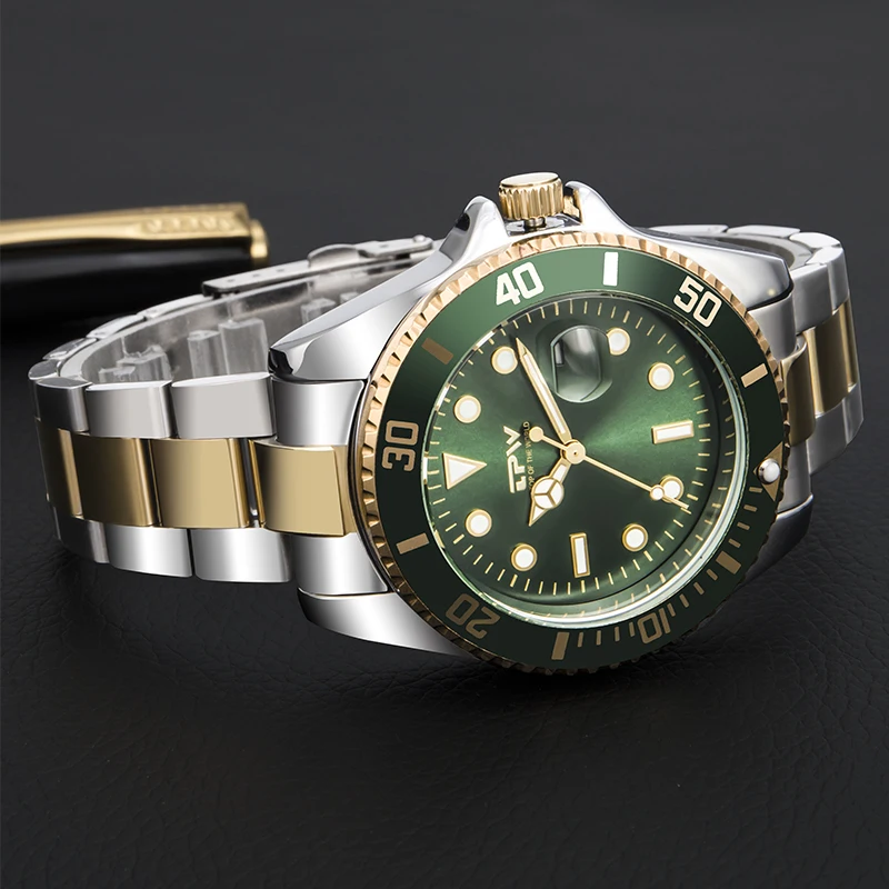 Точные классические мужские часы роскошные золотые из нержавеющей стали