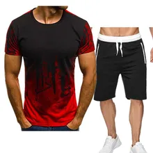 

2022 summer new men's T-shirt + pants 2-piece sports basketball suit gym brand 3D round neck short sleeve + male shorts clothing