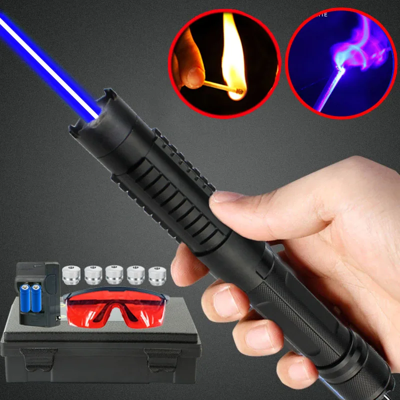 High Power 430nm Blue Laser Pointer Pen Flashlight Adjustable Beam Burning Match Ignition Irradiate 900000m | Спорт и развлечения