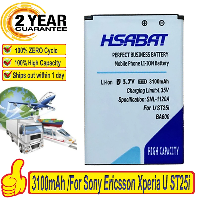 Аккумулятор HSABAT BA600 3100 мАч для Sony Ericsson Xperia U ST25i ST25C аккумуляторы Kumquat | Мобильные