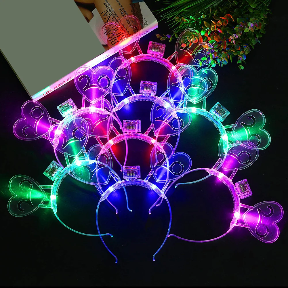 

4/8Pcs Women Girls LED Flashing Cute Pointed Cat Ears Hair Hoop Glowing String Lights Plush Cloth Wrapped Headband Party
