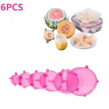 

6 Pcs/set Silicone Fresh-keeping Cover Food Sealing Cover Zero Waste Kitchen Accessories Reusable Protective Film Container