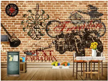 

Custom photo 3d wallpaper Motorcycle on red brick wall tv background living room 3d wall murals wallpaper for home decor