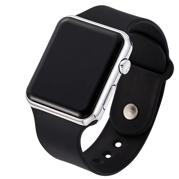 Цифровые спортивные светодиодные часы розовые мужские и женские модные квадратные наручные часы подарок для пары силиконовые Роскошные Брендовые Часы - Color: Black Silver