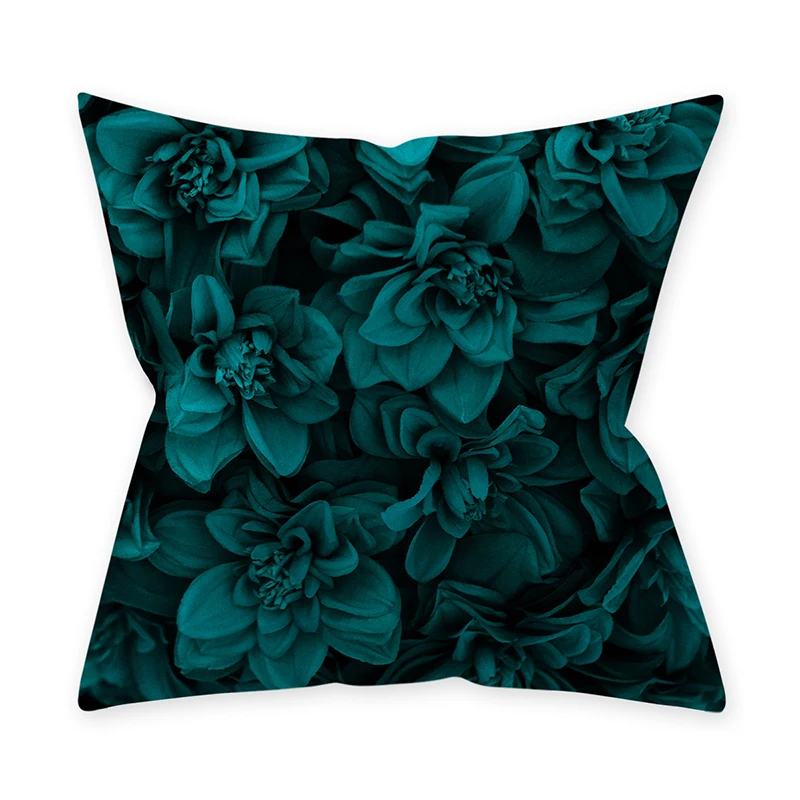 New Blue Teal Print Green Leaves Polyester Pillow Case Waist Soft Pillowcase Throw for living Sleep 45*45cm - Цвет: 1