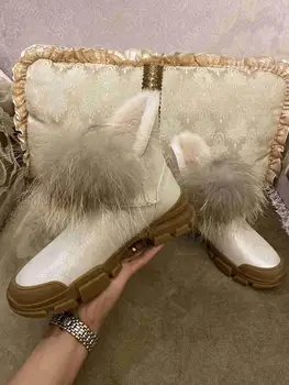 

Furry Snow Boots Women Bling Cloth Thick Bottom Waterproof Fur Decor Plus Cashmere 2020 New Designer Luxury Brand Shoes Women