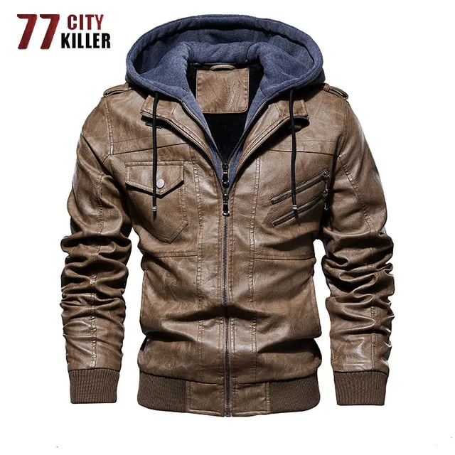 Style 3 Khaki 77City Killer, зимняя мотоциклетная кожаная куртка, Мужская ветровка с капюшоном, Куртки из искусственной кожи, верхняя одежда, пальто из искусственной кожи, мужской дропшиппинг - Цвет: Style 3 Khaki