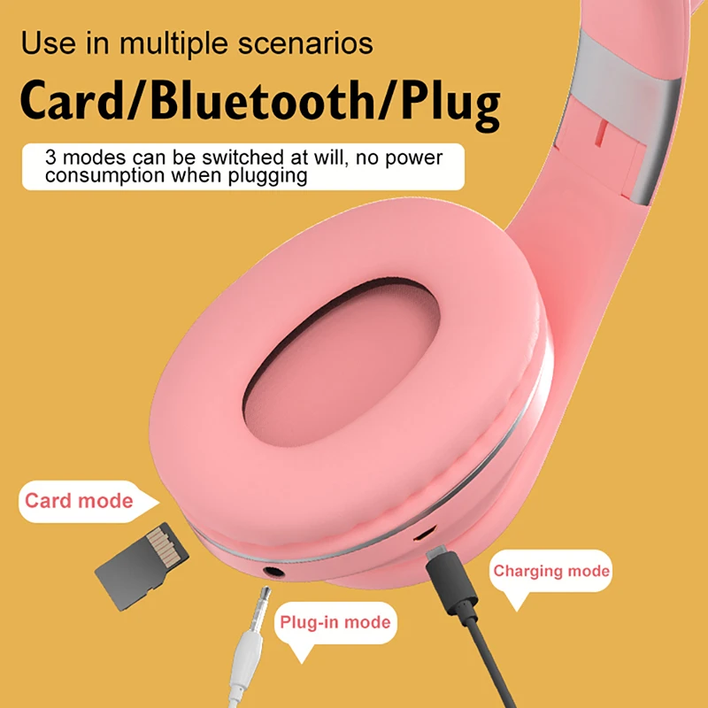 For Phones With Microphone HOT Bluetooth 5 0 Headphones LED Light Cat Ears Headset Wireless Earphone HIFI Stereo Bass Headphone