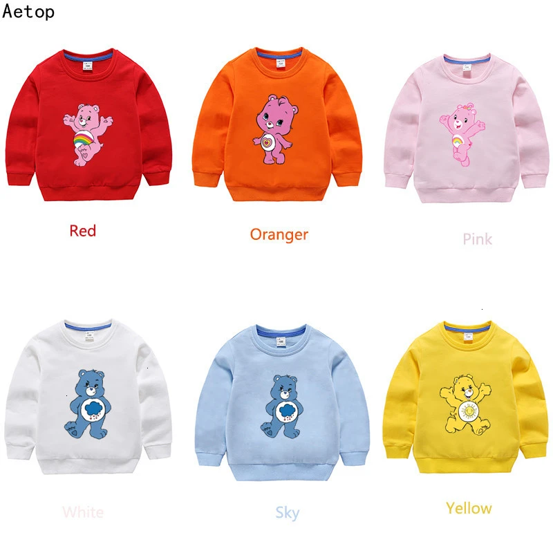 Одежда для мальчиков и девочек Care Bears забавные скрещивающиеся цвет детское модное осеннее топы с круглым вырезом; футболки с изображением мультипликационных персонажей для детей футболка детская толстовка
