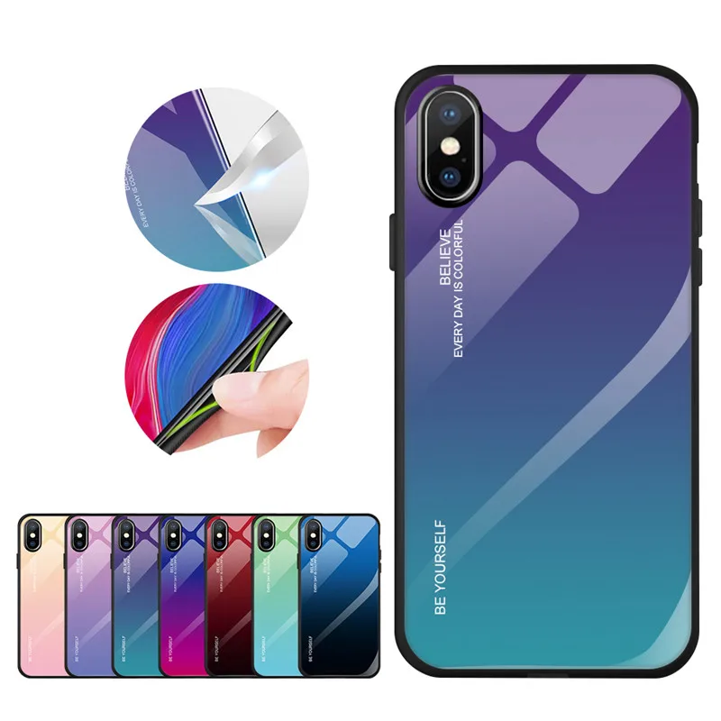 NOHON градиентный чехол из закаленного стекла для iPhone 6 6S 7 8 Plus на iphone X XS XR Max чехлы