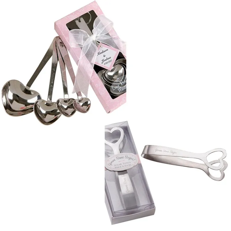 

Stainless Steel Heart-Shaped sugar Clip Measuring Spoons with Gift Box Love Heart Tea Infuser Egg Beater Wedding Party Favors1NN